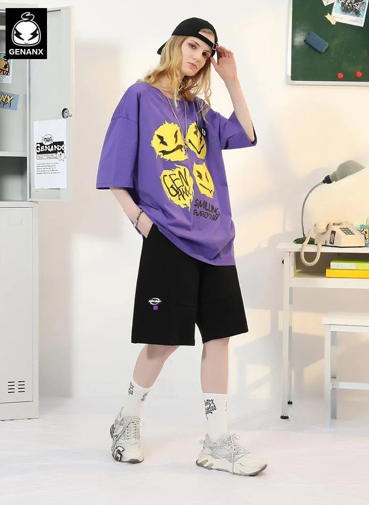 Emoji Letter Print Velcro Embroidery Label T-Shirt