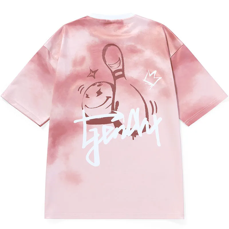 Gradient Cartoon Bowling Bottle Print T-Shirt