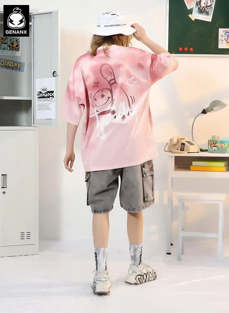 Gradient Cartoon Bowling Bottle Print T-Shirt