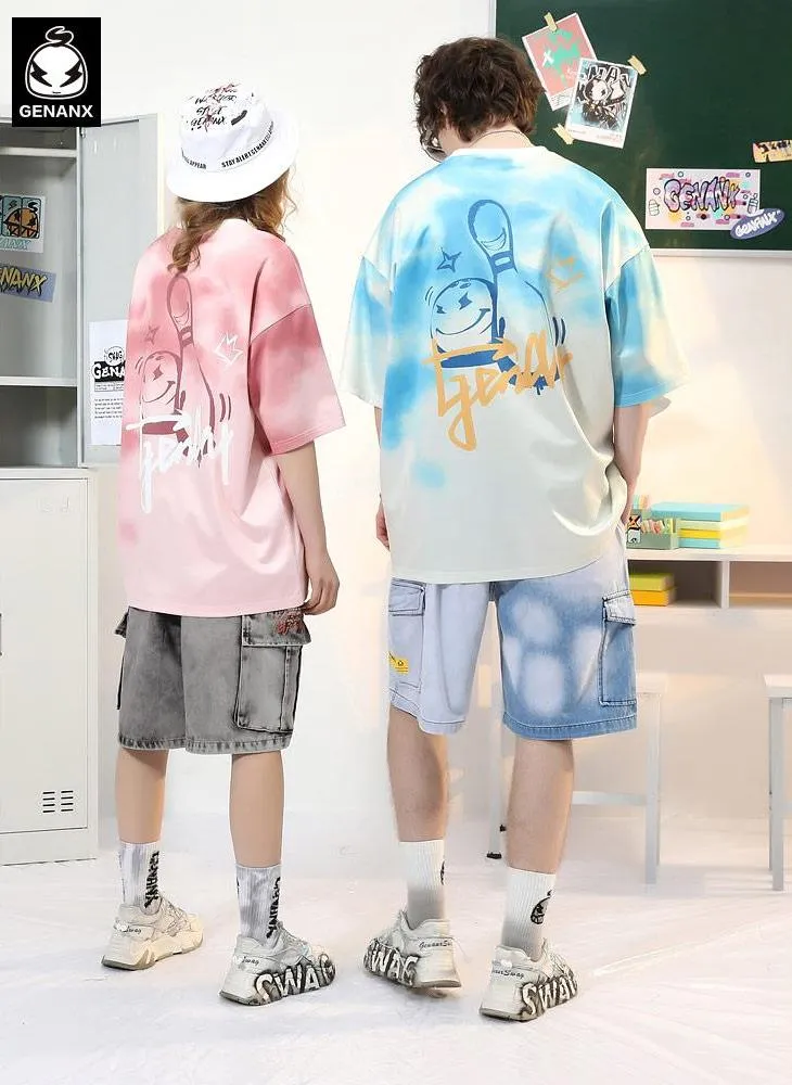 Gradient Cartoon Bowling Bottle Print T-Shirt