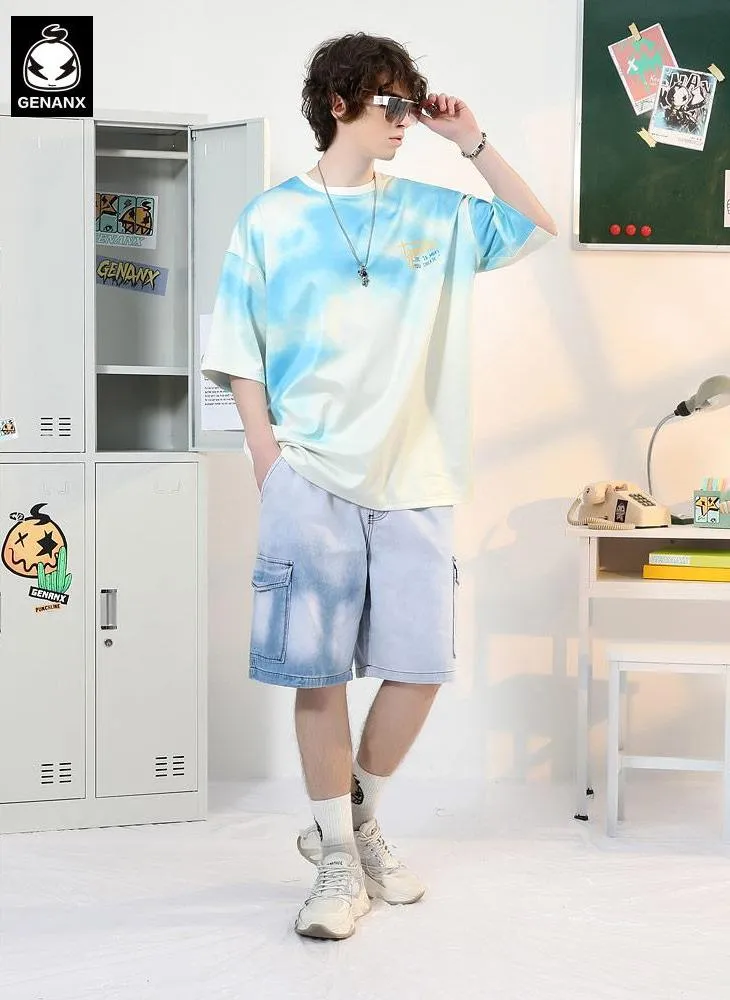Gradient Cartoon Bowling Bottle Print T-Shirt