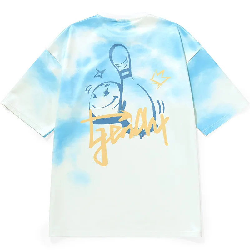 Gradient Cartoon Bowling Bottle Print T-Shirt