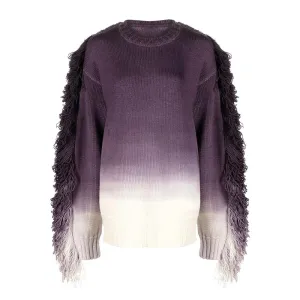Gradient Spliced Tassel Sweaters For Women Round Neck Long Sleeve Loose Casual Warm Sweater Female Fashion Clothing