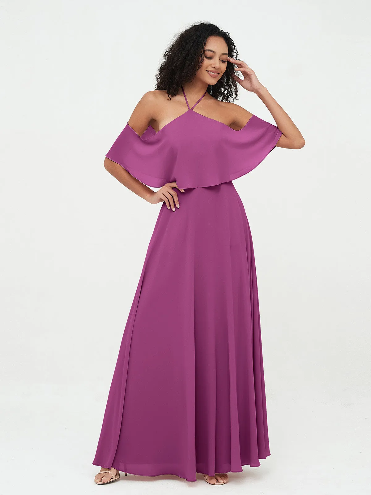 Halter Off the Shoulder Max Dresses with Pockets-Orchid