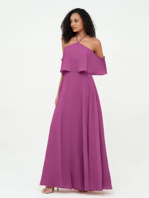 Halter Off the Shoulder Max Dresses with Pockets-Orchid