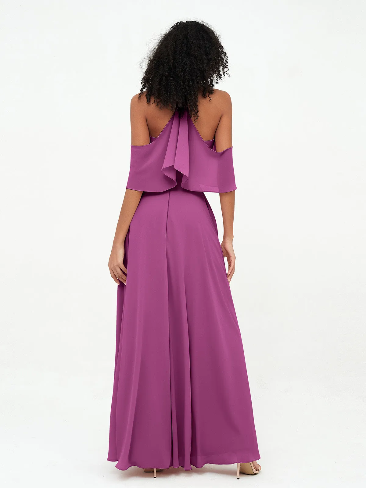 Halter Off the Shoulder Max Dresses with Pockets-Orchid