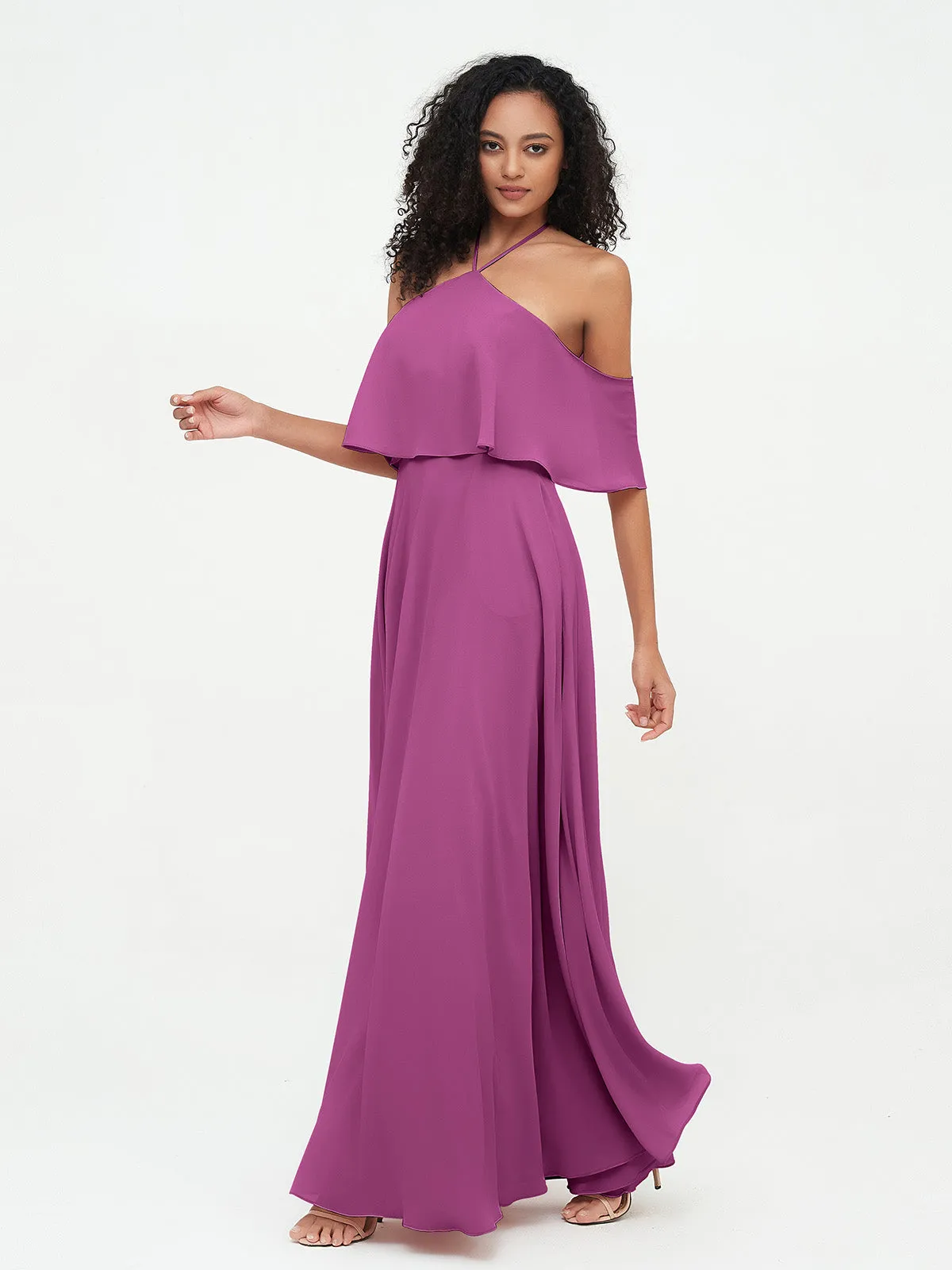 Halter Off the Shoulder Max Dresses with Pockets-Orchid