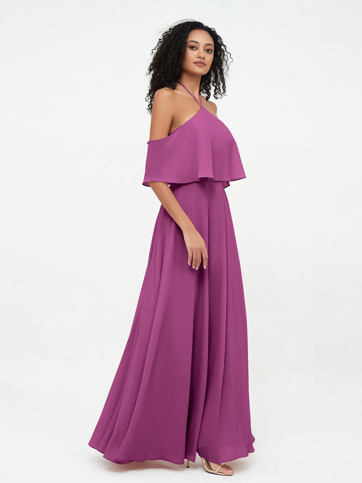 Halter Off the Shoulder Max Dresses with Pockets-Orchid