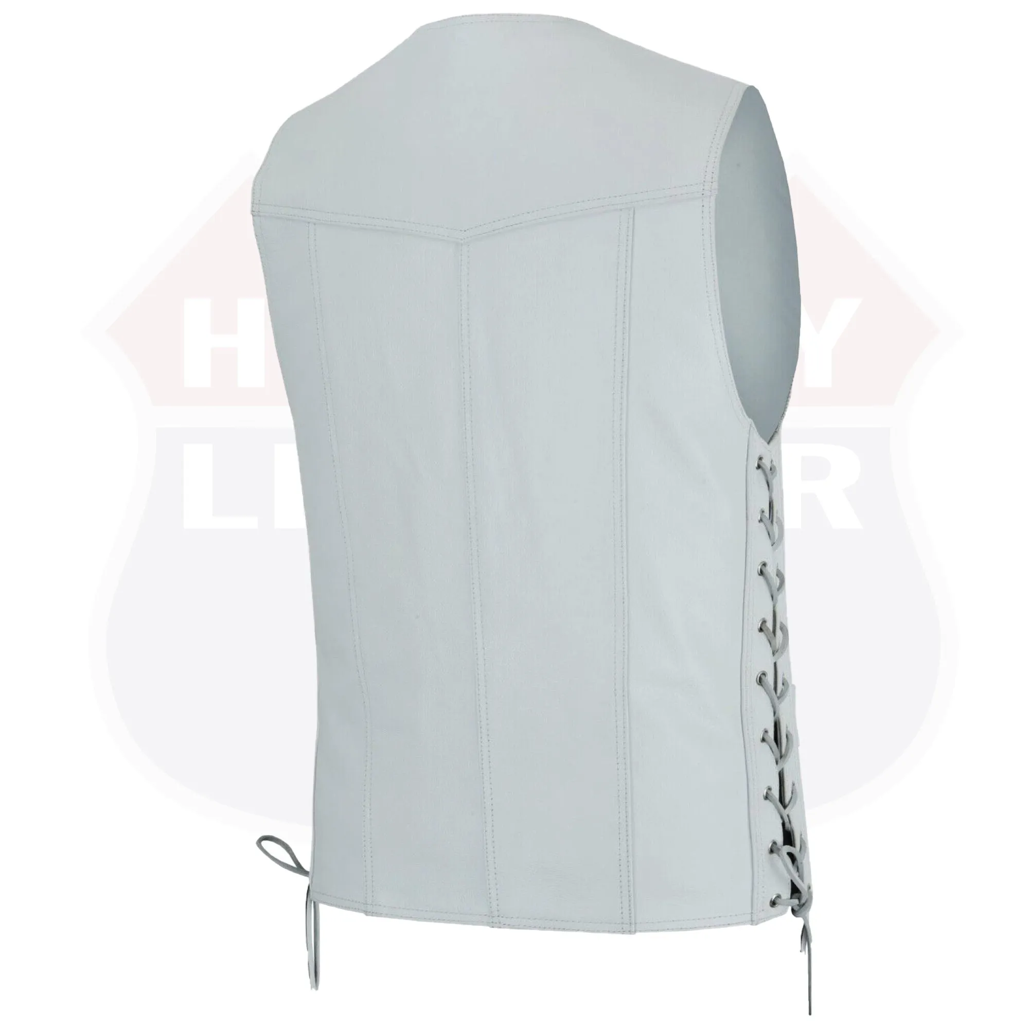HL11614WHITE Men Side Lace Leather WHITE Vest Traditional