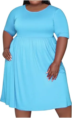 hlysgo Summer Mini Dress for Women Casual Loose Fit Short Sleeve Crew Neck Beach Dresses Trendy Ladies Short Tunic Dress