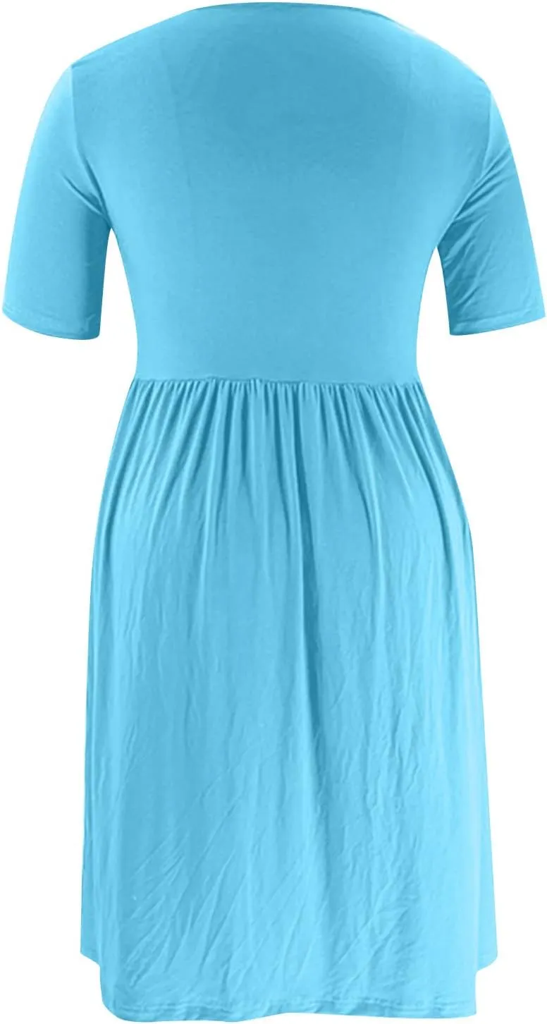 hlysgo Summer Mini Dress for Women Casual Loose Fit Short Sleeve Crew Neck Beach Dresses Trendy Ladies Short Tunic Dress