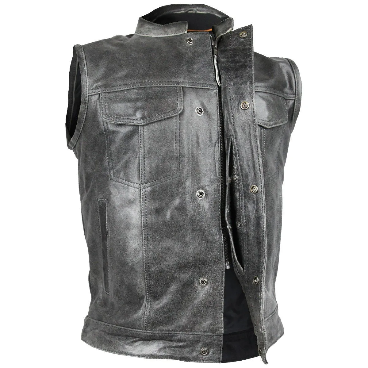 HMM914DG Vance Leather Distressed Gray Motorcycle Club Leather Vest