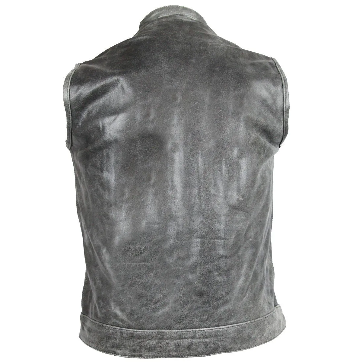 HMM914DG Vance Leather Distressed Gray Motorcycle Club Leather Vest