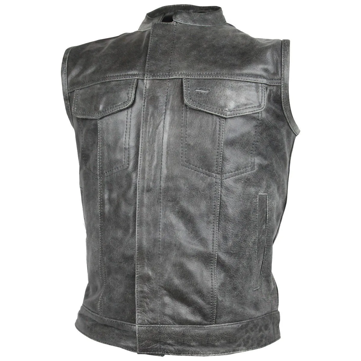 HMM914DG Vance Leather Distressed Gray Motorcycle Club Leather Vest