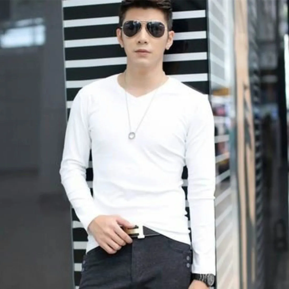 Hong Kong Style Color Stitching Thickened Keep Warm Inner Match Loose-Fit Sweater