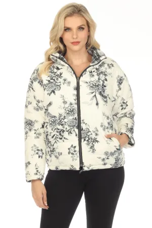 Johnny Was Ivory Dreamer Reversible Floral Plaid Zip Front Jacket Boho Chic R47223