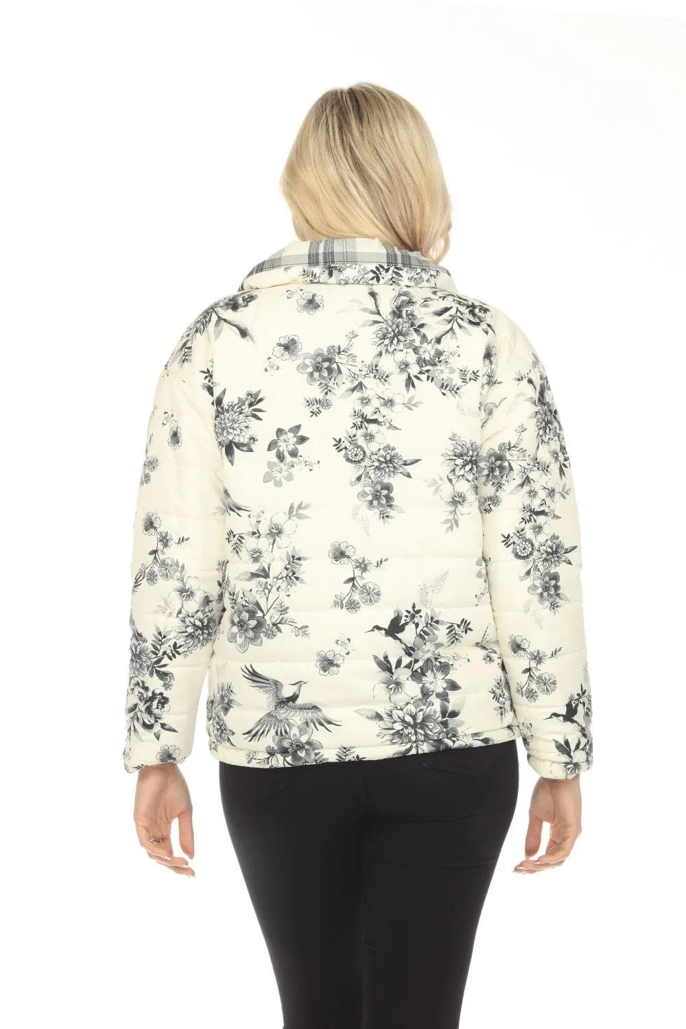 Johnny Was Ivory Dreamer Reversible Floral Plaid Zip Front Jacket Boho Chic R47223