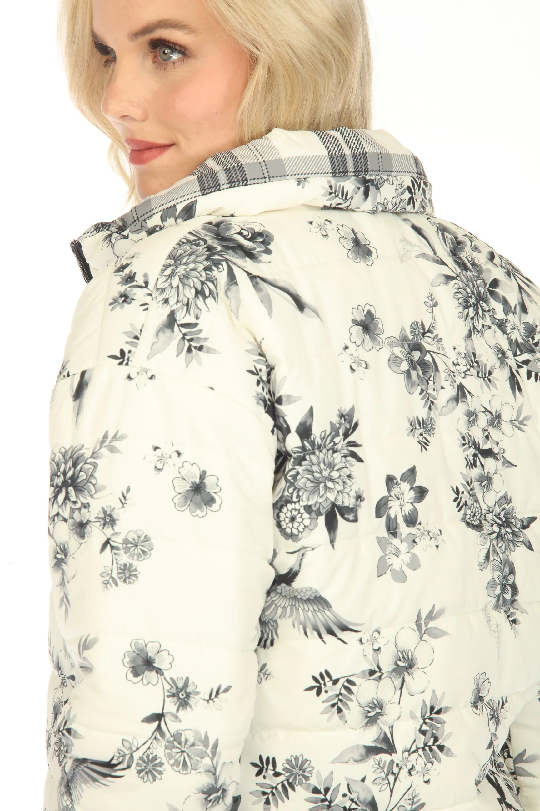 Johnny Was Ivory Dreamer Reversible Floral Plaid Zip Front Jacket Boho Chic R47223