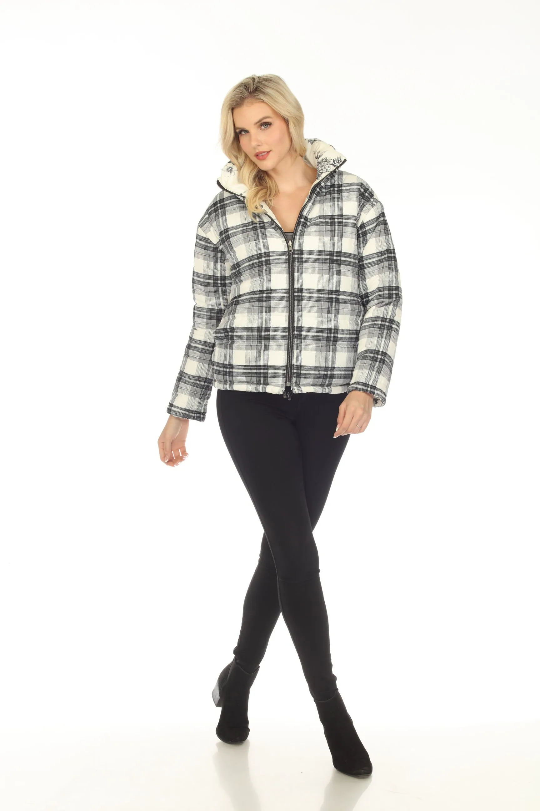 Johnny Was Ivory Dreamer Reversible Floral Plaid Zip Front Jacket Boho Chic R47223