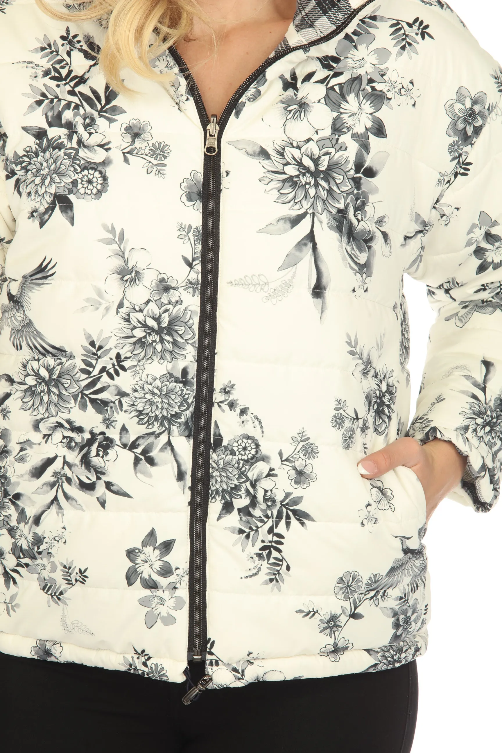 Johnny Was Ivory Dreamer Reversible Floral Plaid Zip Front Jacket Boho Chic R47223
