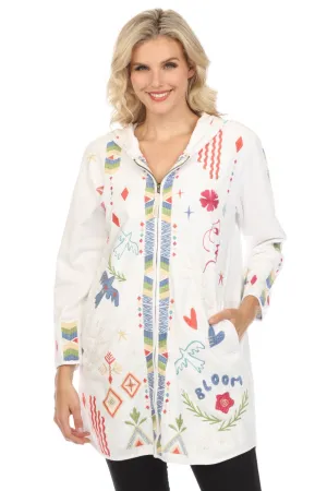 Johnny Was JWLA White Milley French Terry Zip Up Coat Boho Chic J40224