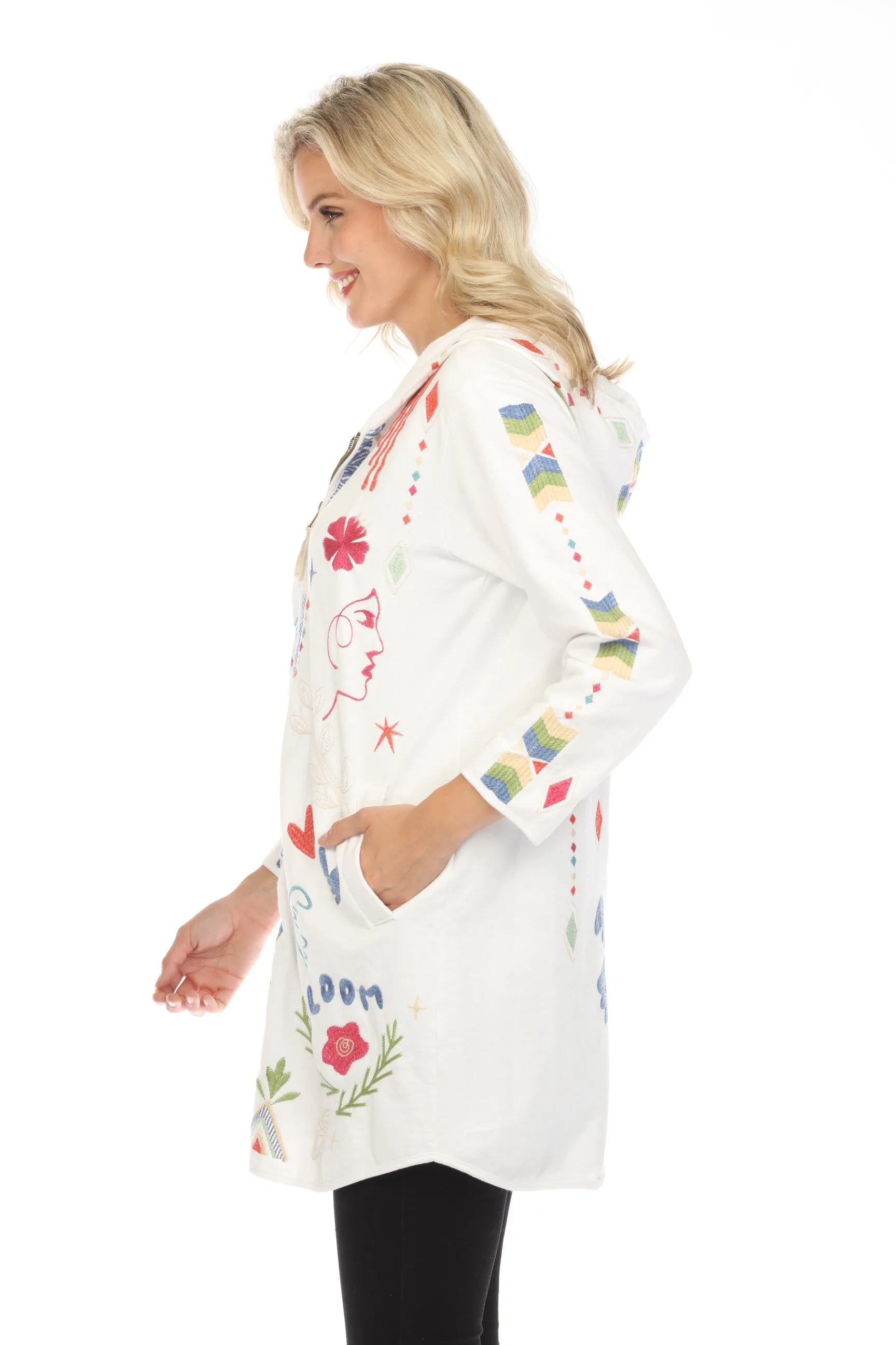 Johnny Was JWLA White Milley French Terry Zip Up Coat Boho Chic J40224
