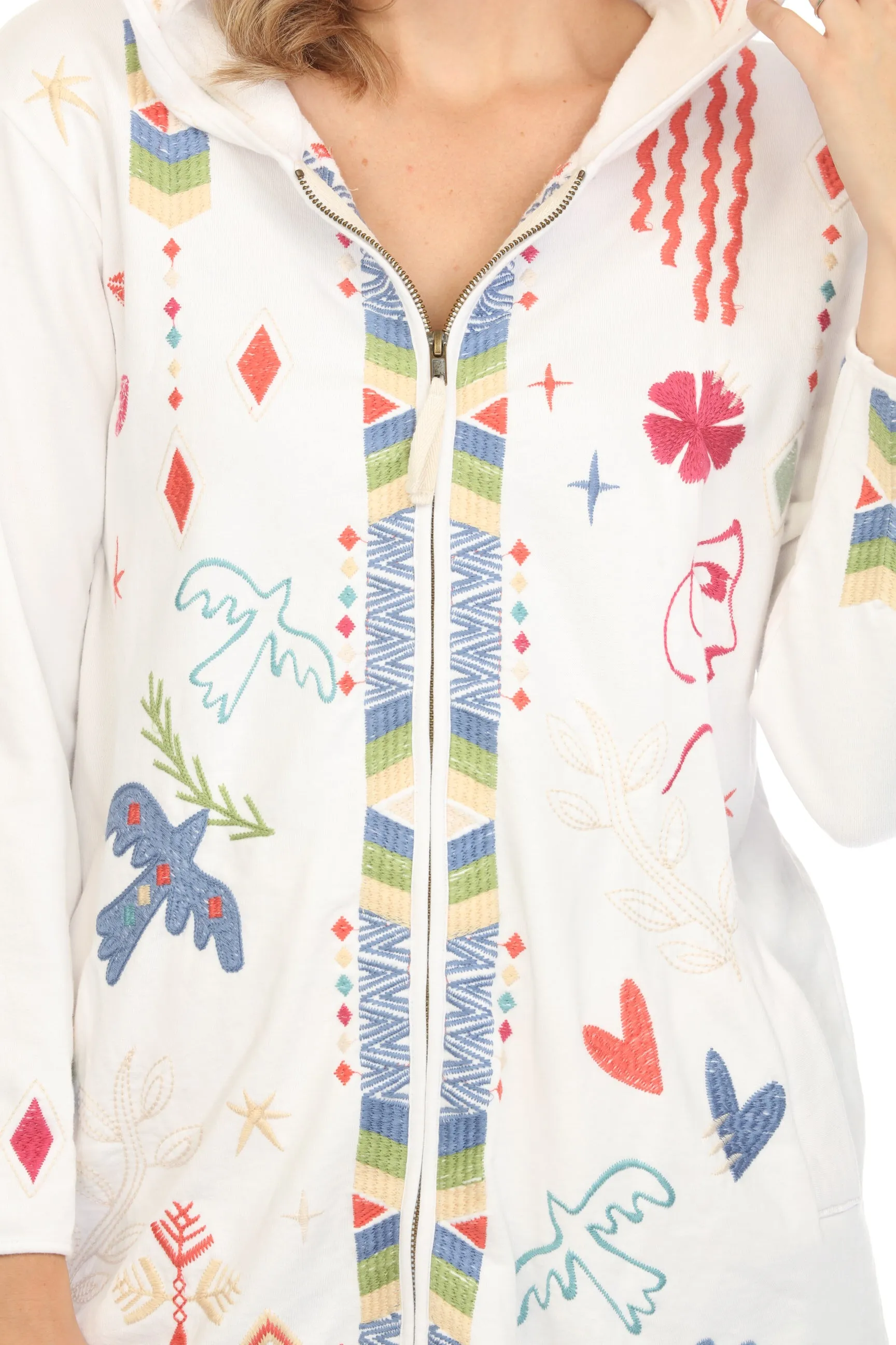 Johnny Was JWLA White Milley French Terry Zip Up Coat Boho Chic J40224