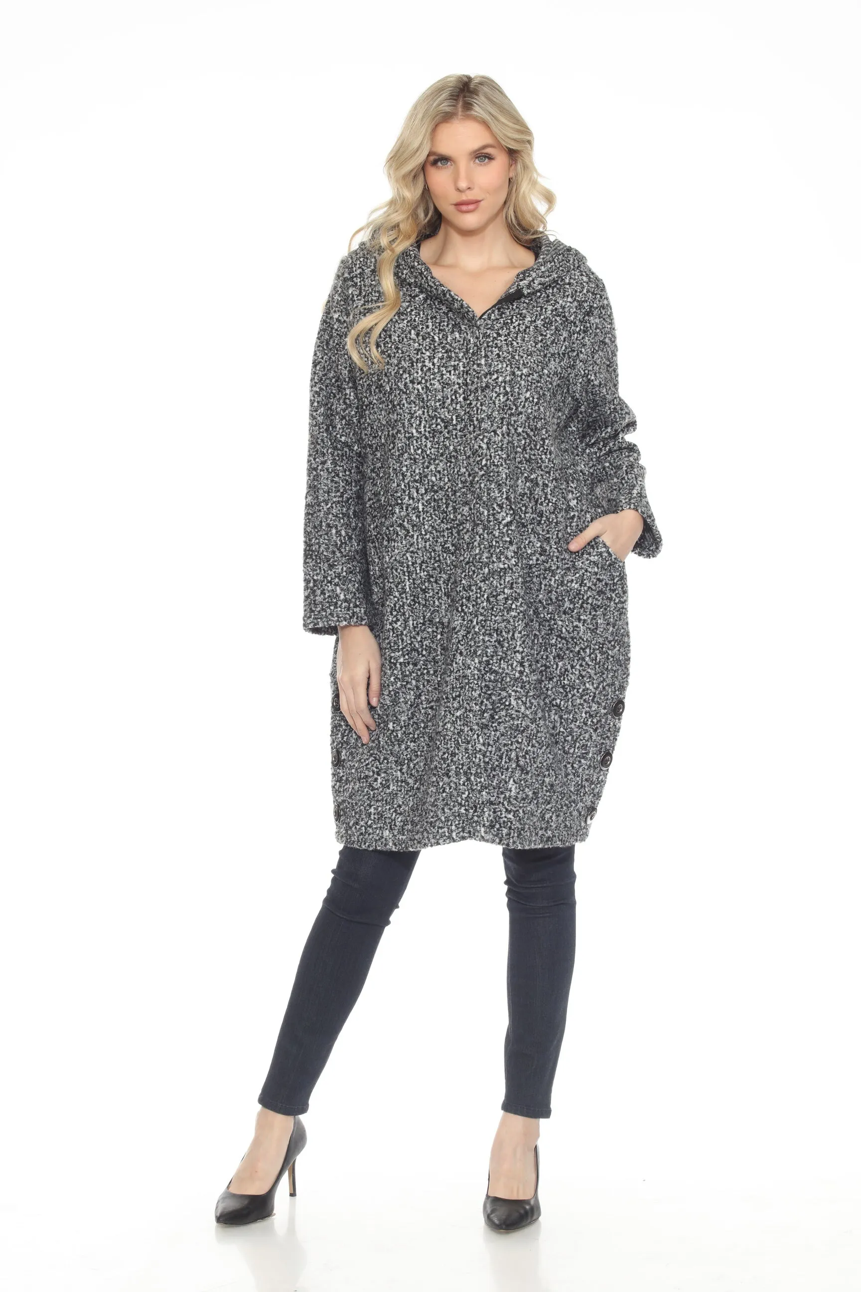 Joseph Ribkoff Grey Melange Relaxed Hooded Bouclé Coat 244100
