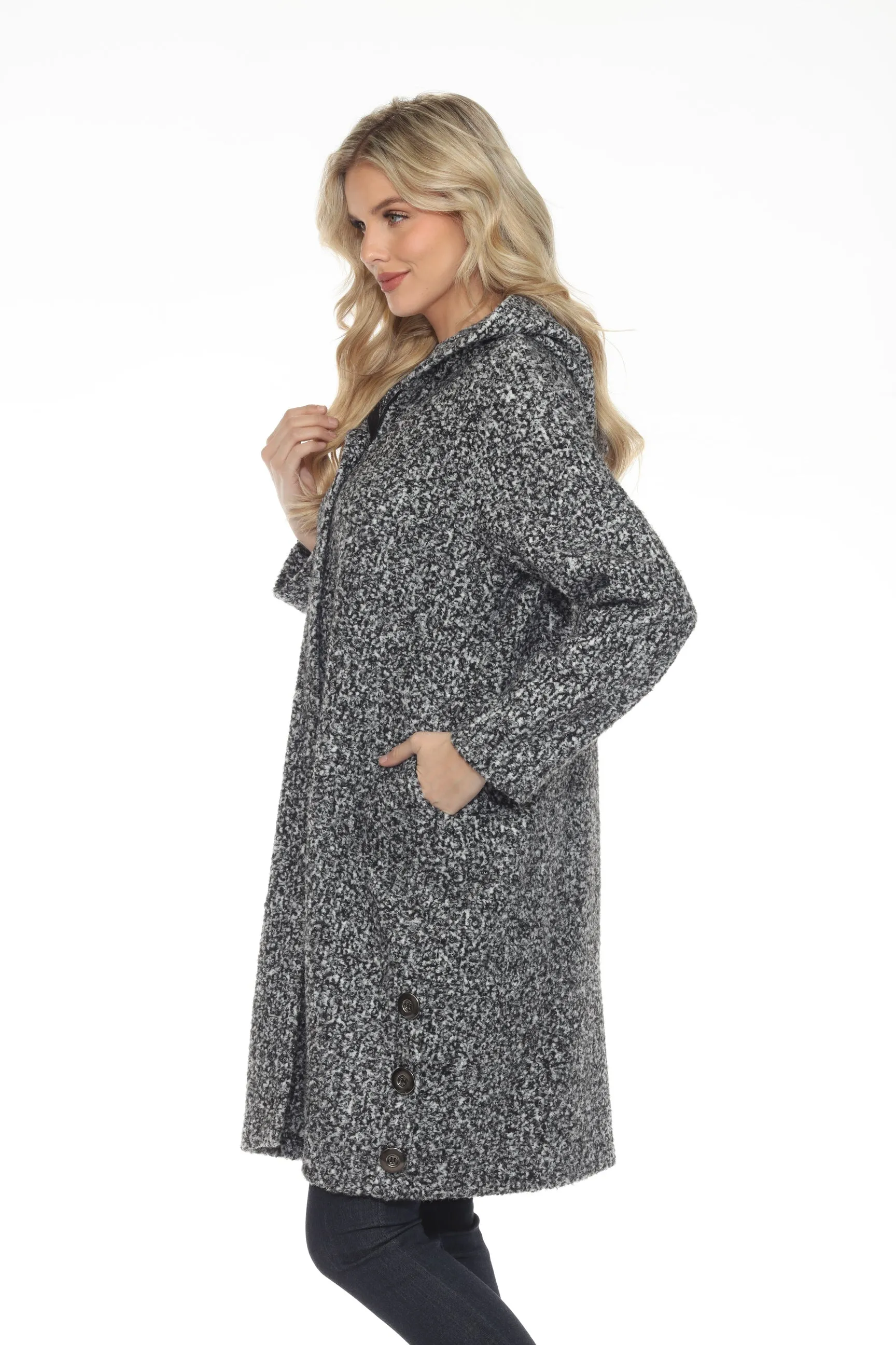 Joseph Ribkoff Grey Melange Relaxed Hooded Bouclé Coat 244100
