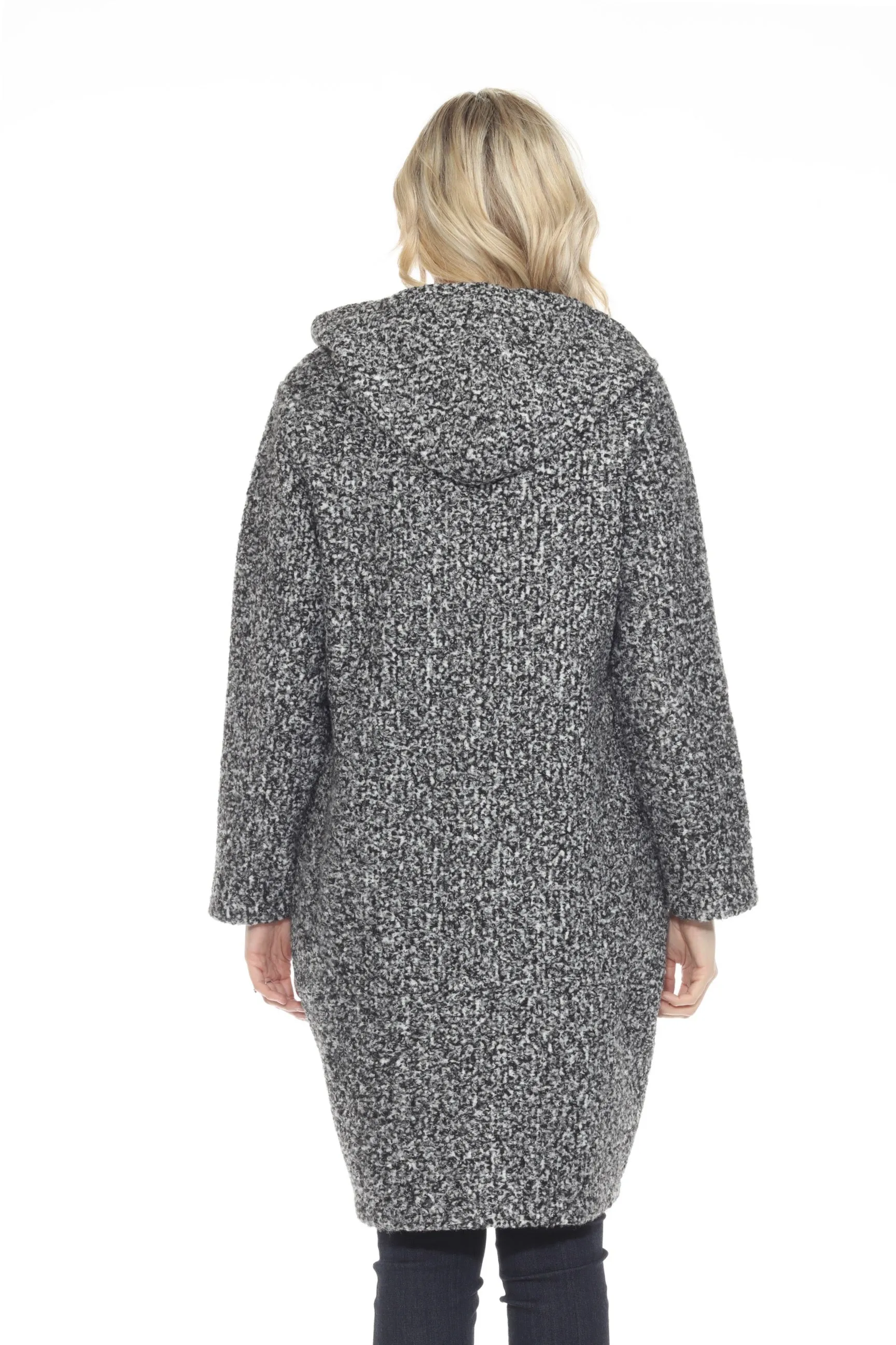 Joseph Ribkoff Grey Melange Relaxed Hooded Bouclé Coat 244100