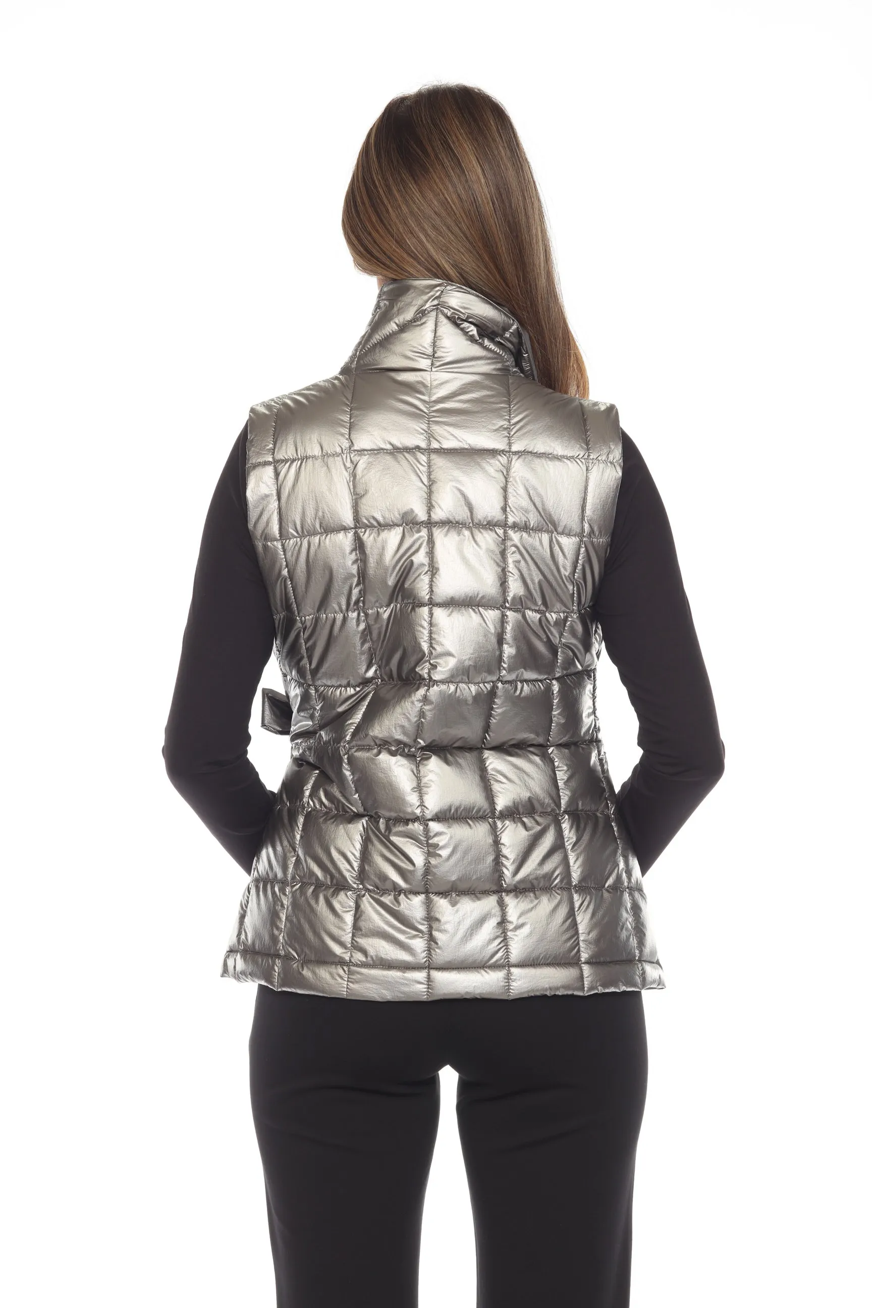 Joseph Ribkoff Pewter Metallic Quilted Puffer Vest 244908