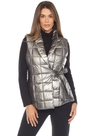 Joseph Ribkoff Pewter Metallic Quilted Puffer Vest 244908
