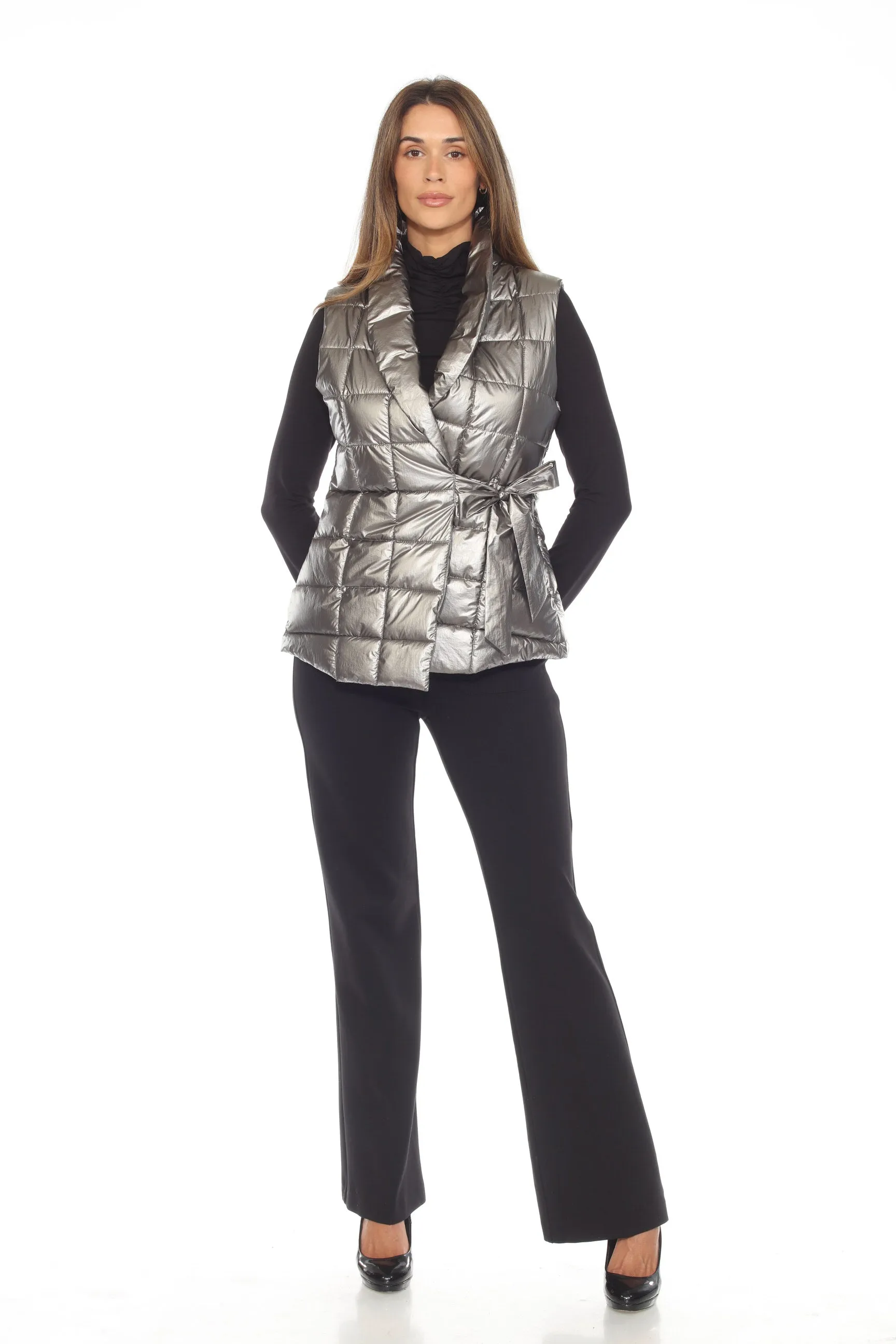 Joseph Ribkoff Pewter Metallic Quilted Puffer Vest 244908