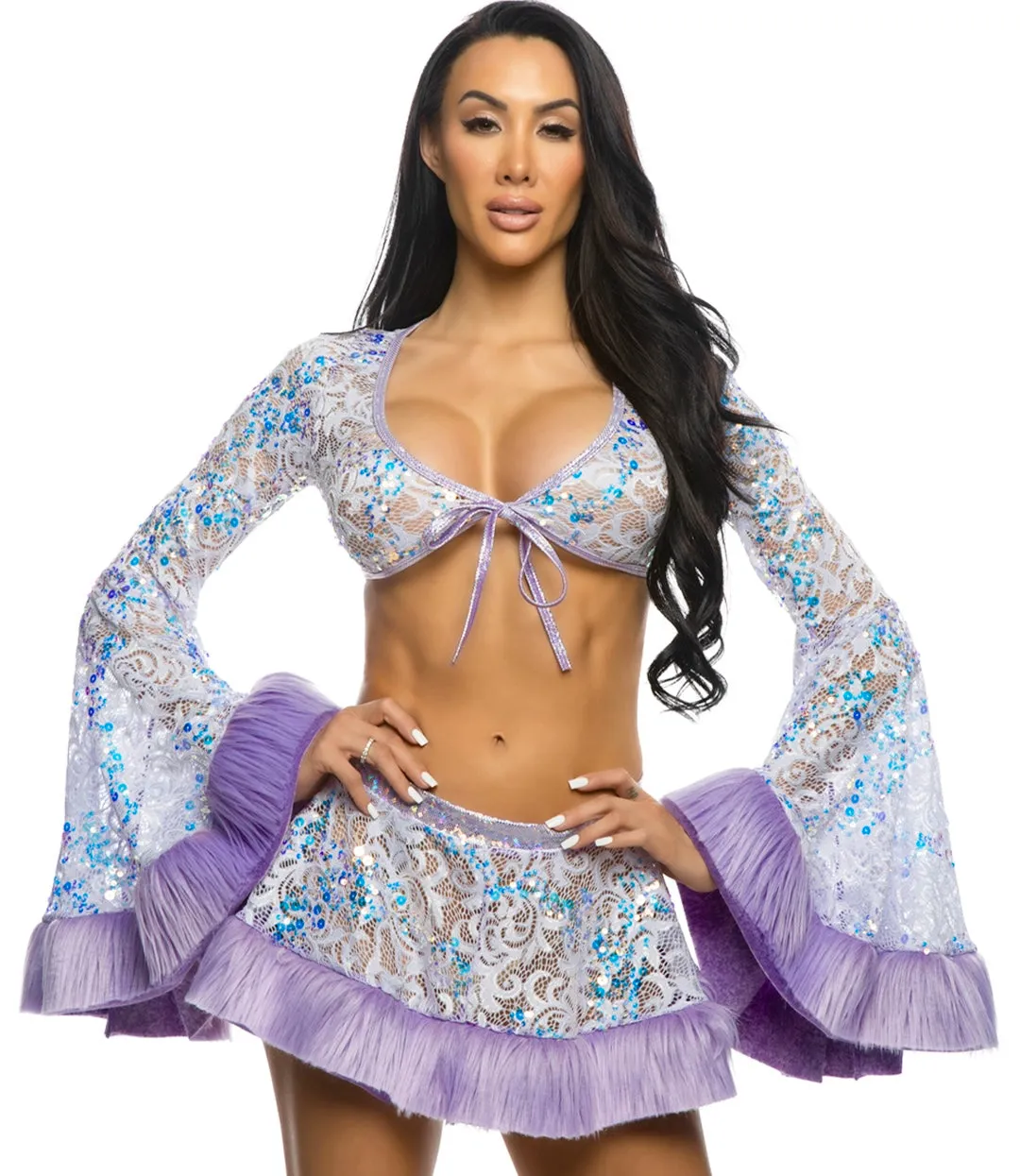 JR174 - Sequin Faux Fur Trimmed Wrap Top