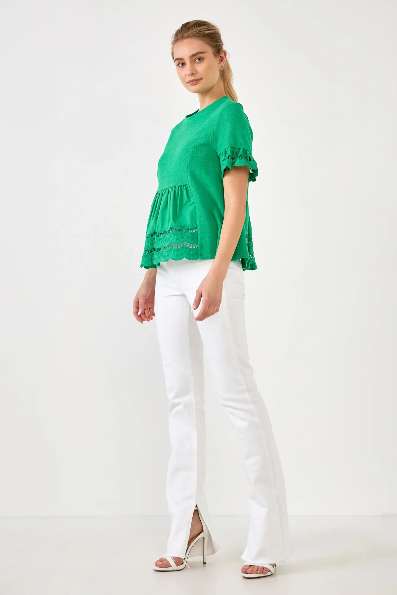 Knit Eyelet Mixed T-Shirts