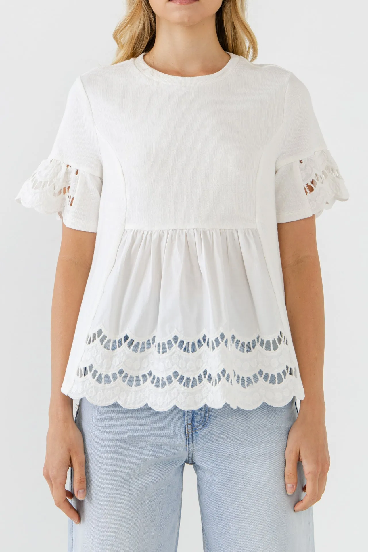 Knit Eyelet Mixed T-Shirts