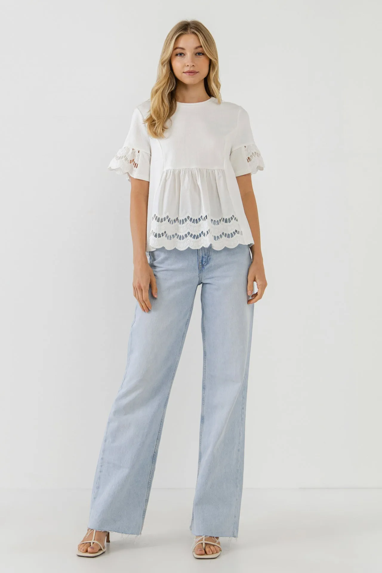 Knit Eyelet Mixed T-Shirts