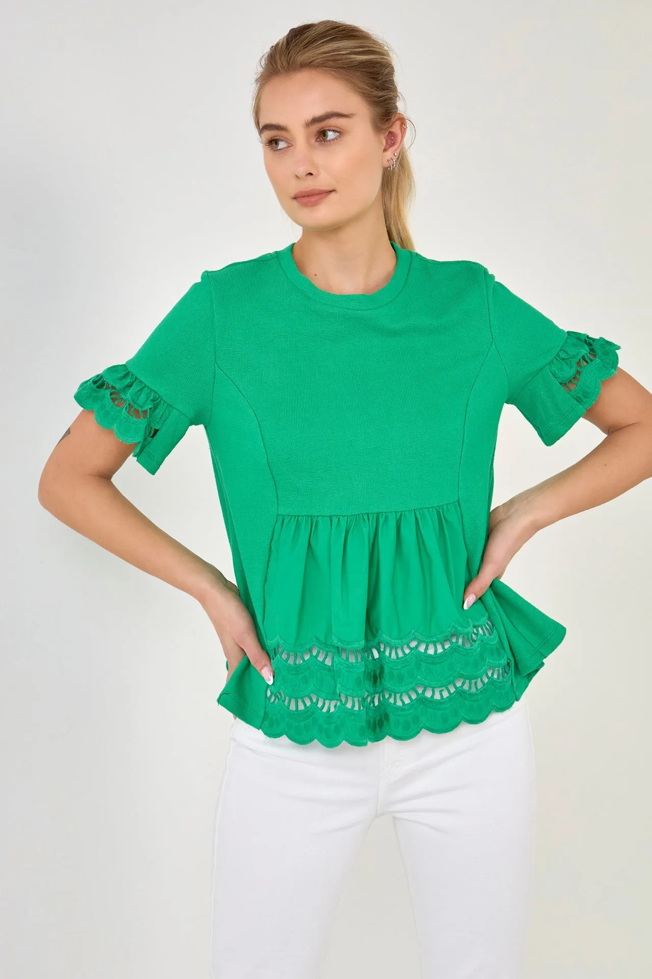 Knit Eyelet Mixed T-Shirts