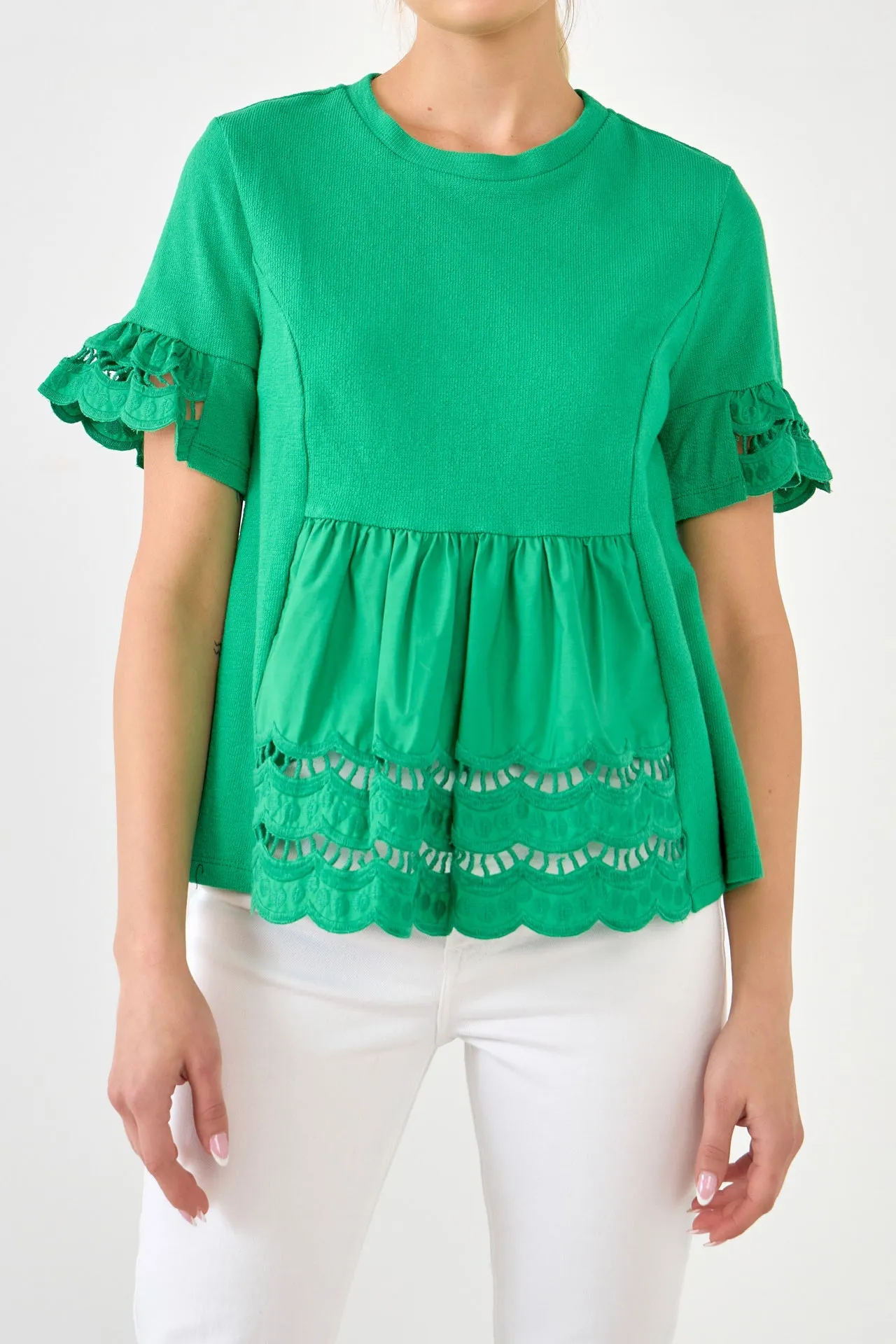 Knit Eyelet Mixed T-Shirts