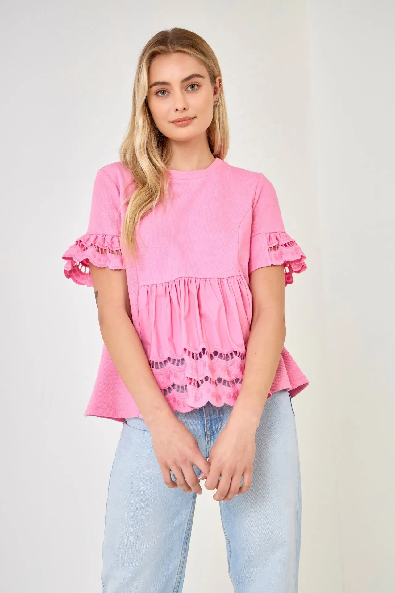 Knit Eyelet Mixed T-Shirts