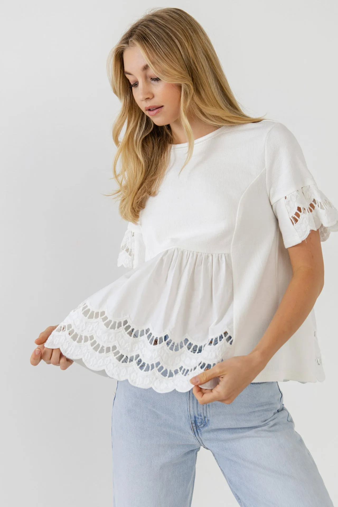Knit Eyelet Mixed T-Shirts