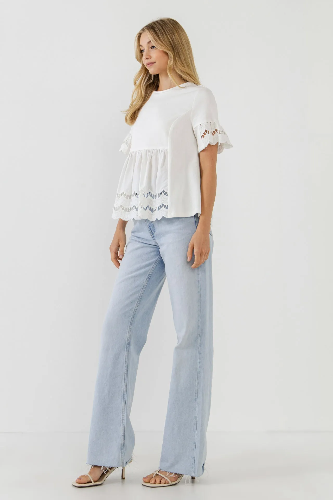 Knit Eyelet Mixed T-Shirts