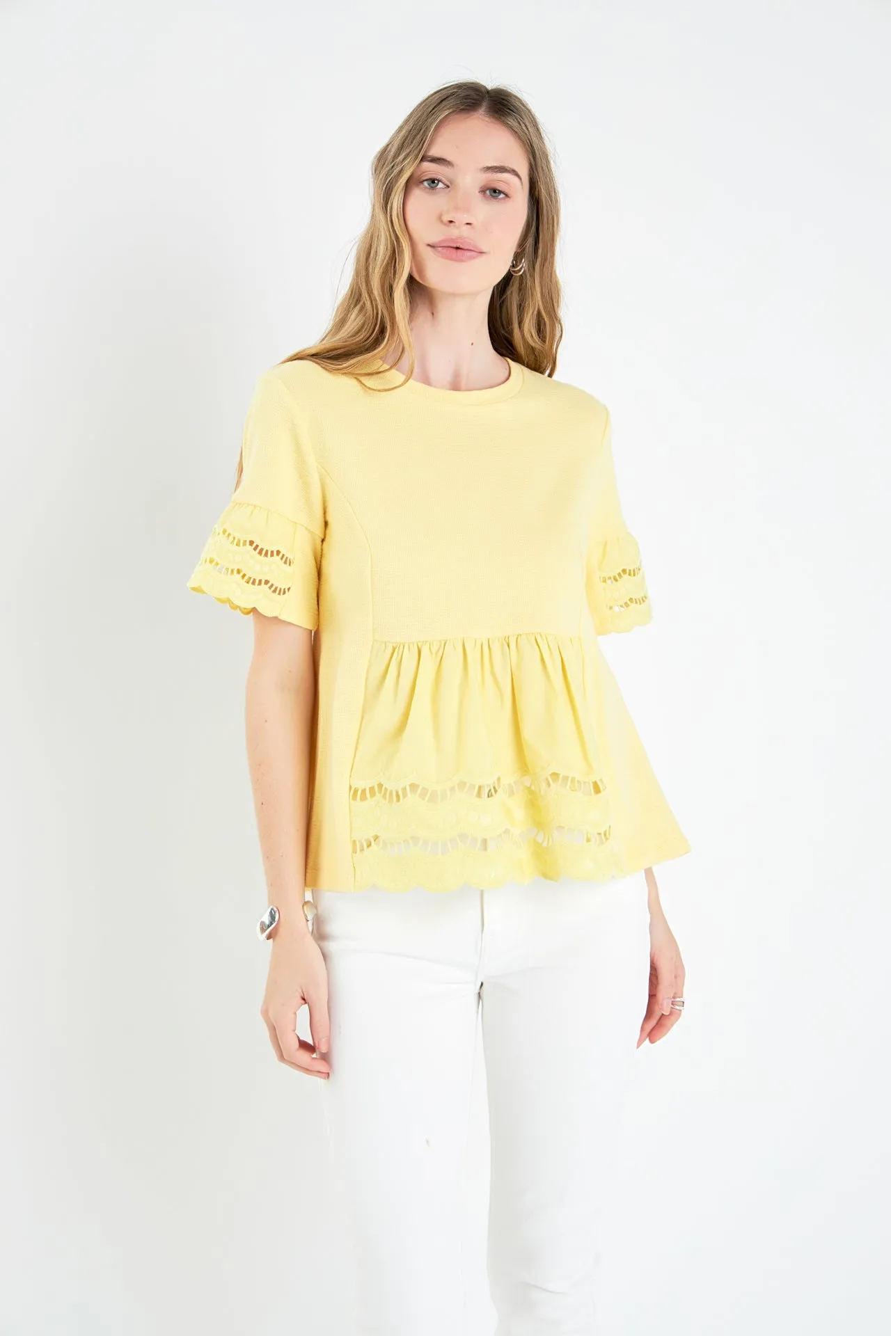 Knit Eyelet Mixed T-Shirts
