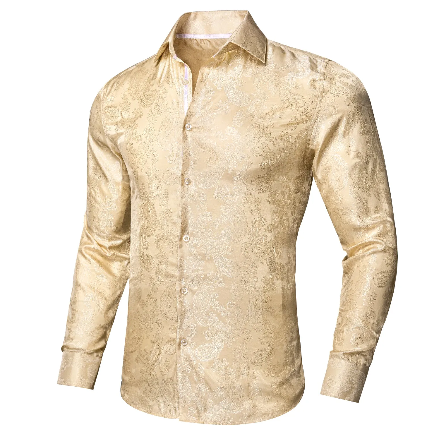 Light Yellow Paisley Silk Men's Shirt