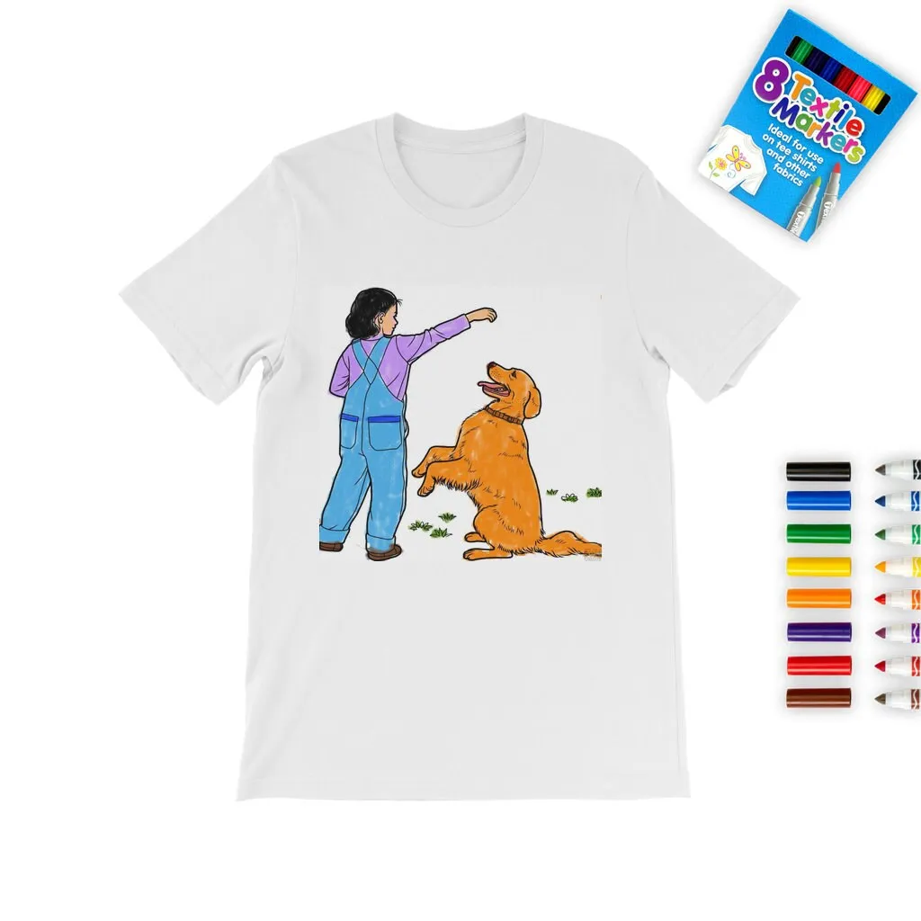 Little Girl Labrador Retriever DIY Coloring T-shirt,Fabric Pens,Valentine,Easter,Christmas,Thanksgiving,Birthday,Graduation,Anniversary gift