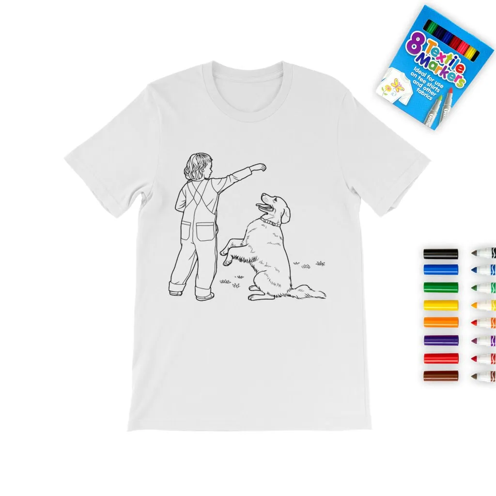 Little Girl Labrador Retriever DIY Coloring T-shirt,Fabric Pens,Valentine,Easter,Christmas,Thanksgiving,Birthday,Graduation,Anniversary gift