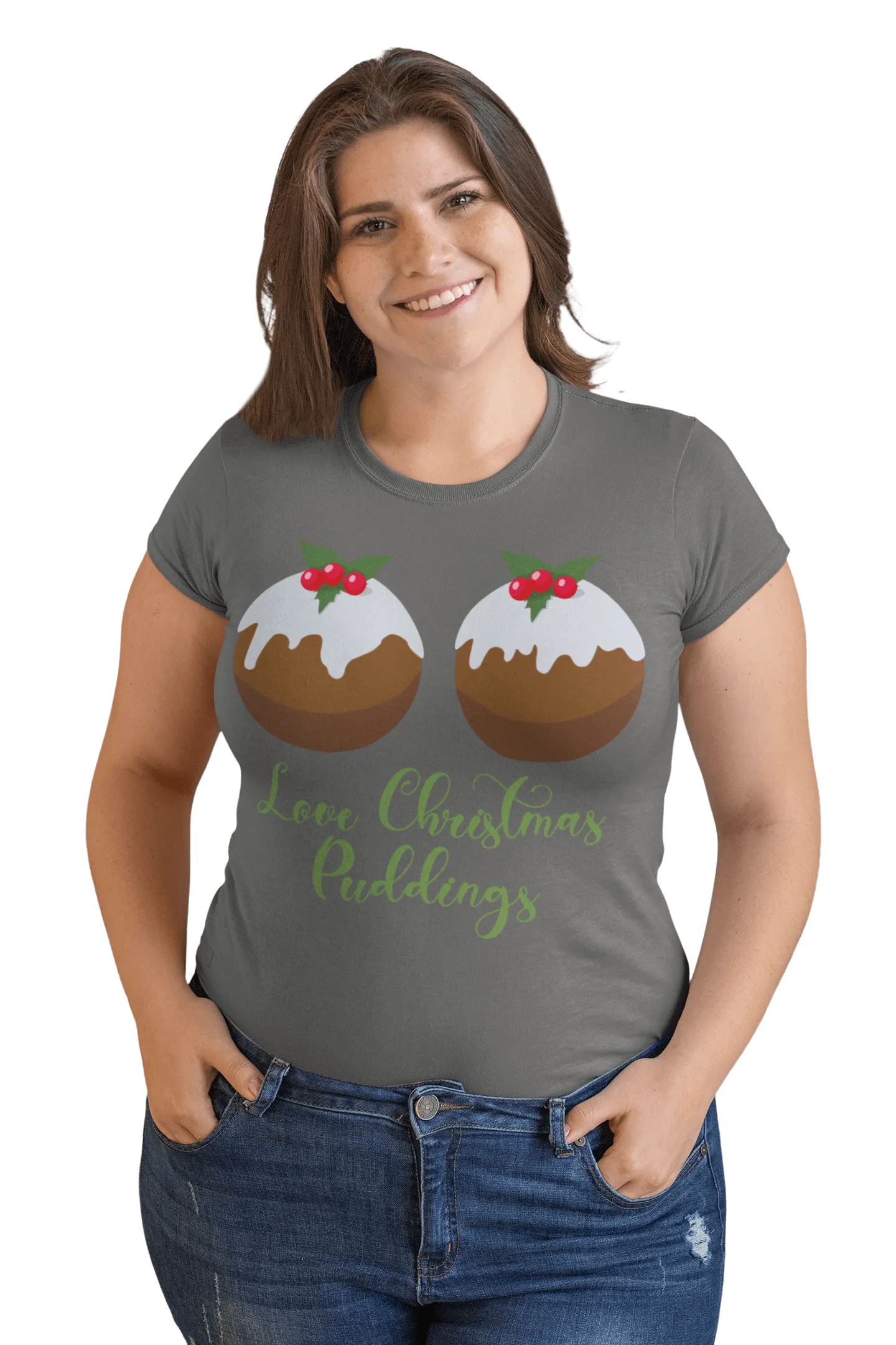 Love Christmas Puddings Fitted Womens T-Shirt
