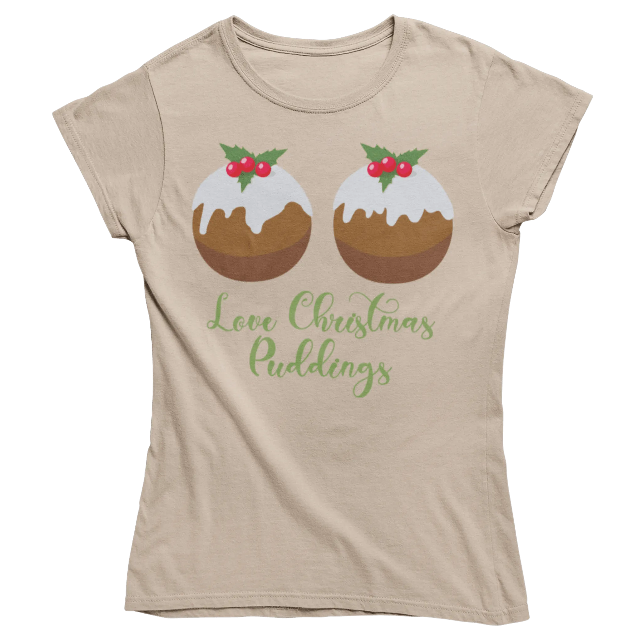 Love Christmas Puddings Fitted Womens T-Shirt