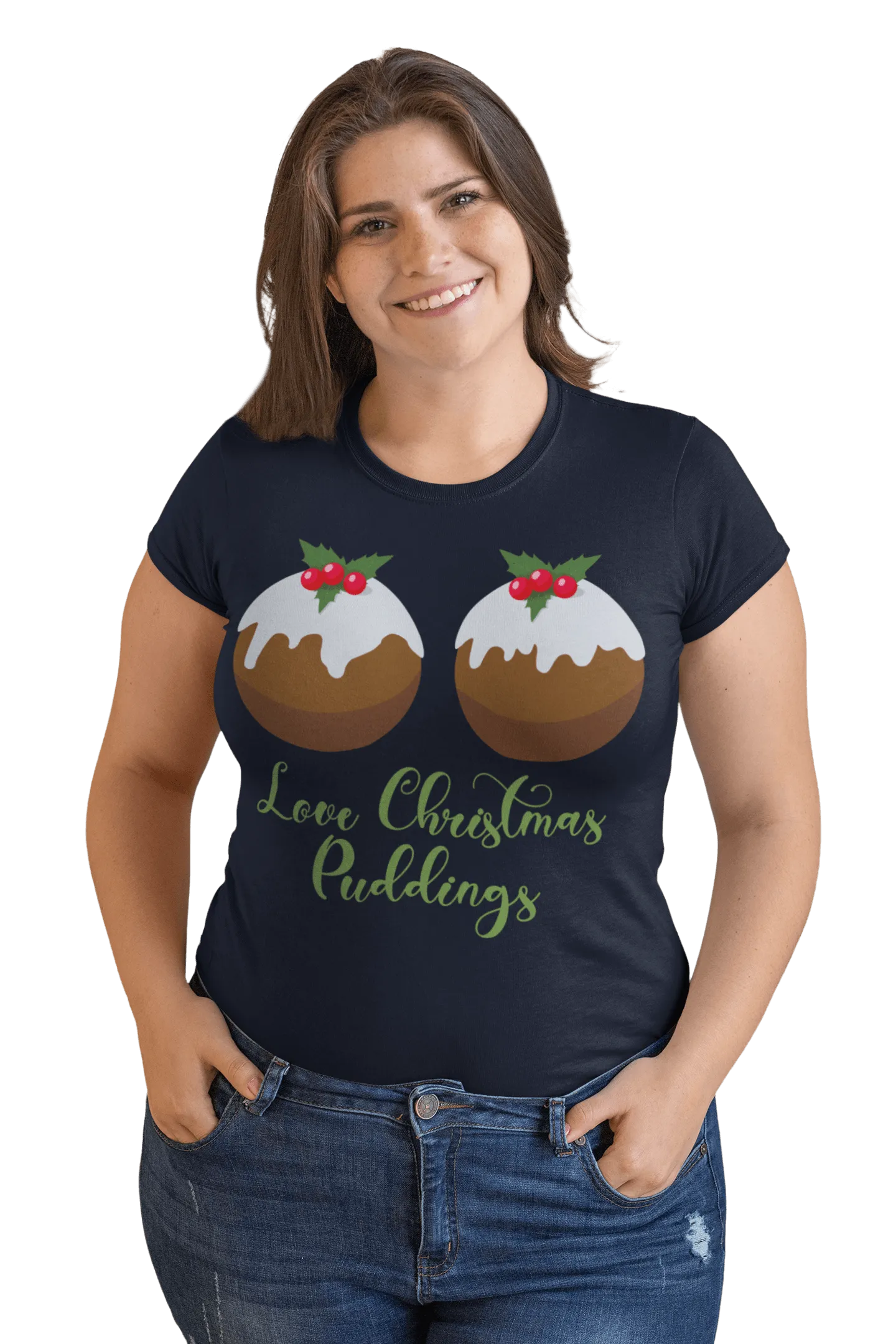 Love Christmas Puddings Fitted Womens T-Shirt