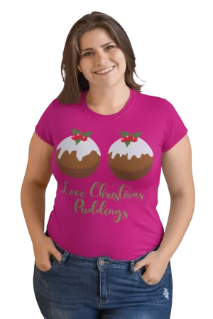 Love Christmas Puddings Fitted Womens T-Shirt